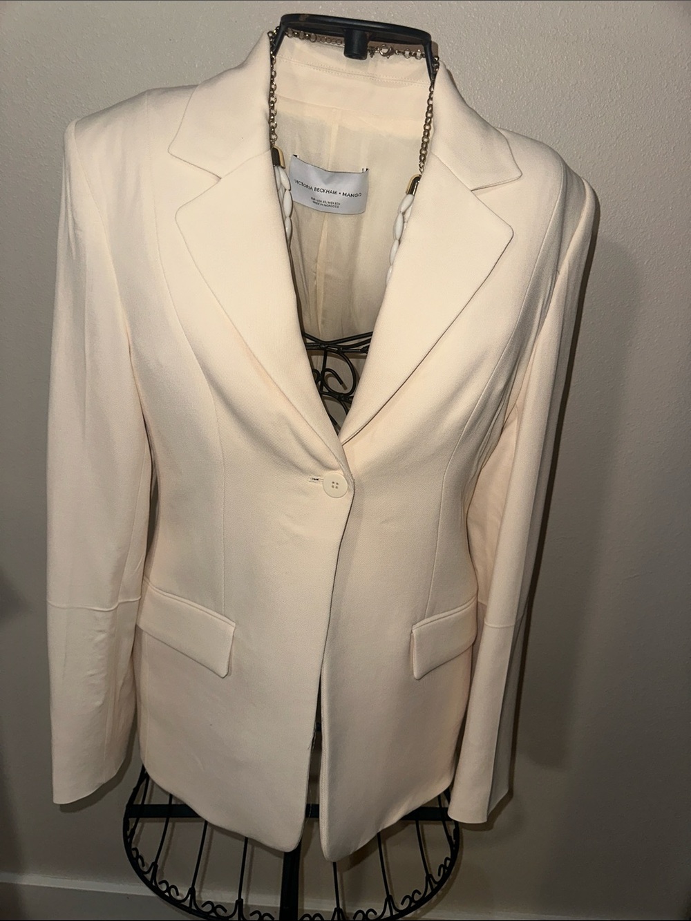 Mango Cream Single-Button Tailored Blazer Jacket